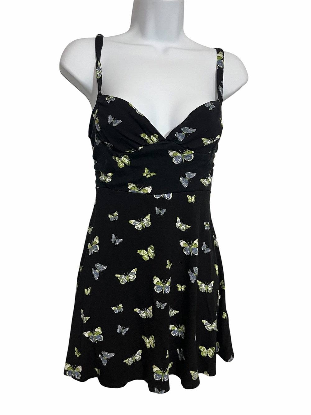 Urban Outfitters Black Mini Dress Butterfly Print Size Small Skater Whimsygoth
